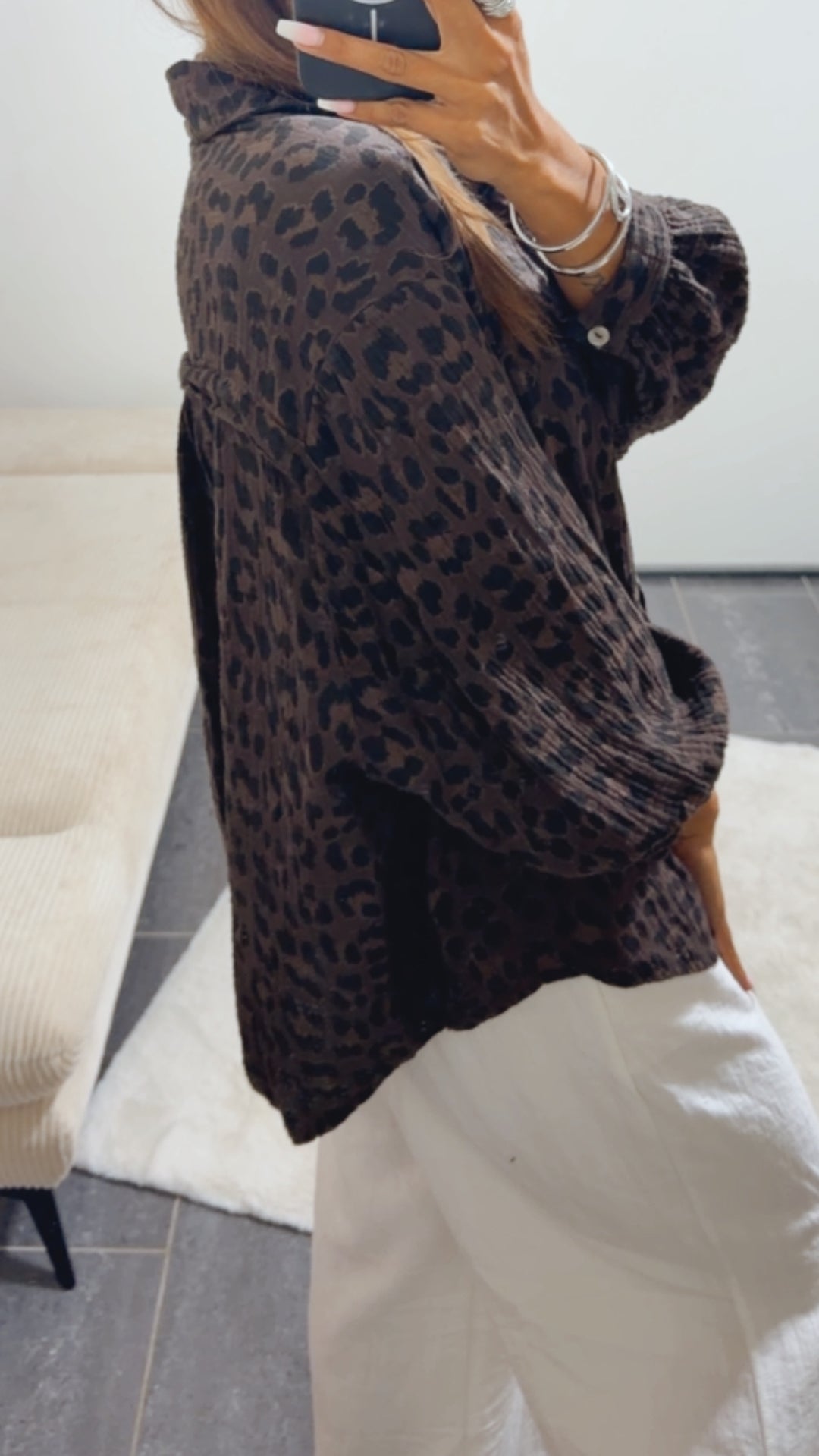 KURZE Oversize Musselin Bluse / Leo braun - schwarz Art. 15661