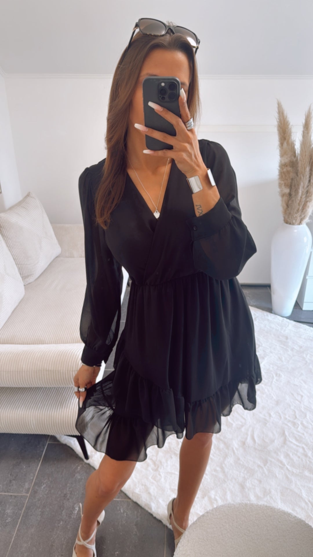 Chiffon Kleid in Wickeloptik / schwarz Art. 9297