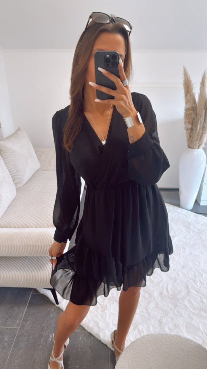 Chiffon Kleid in Wickeloptik / schwarz Art. 9297
