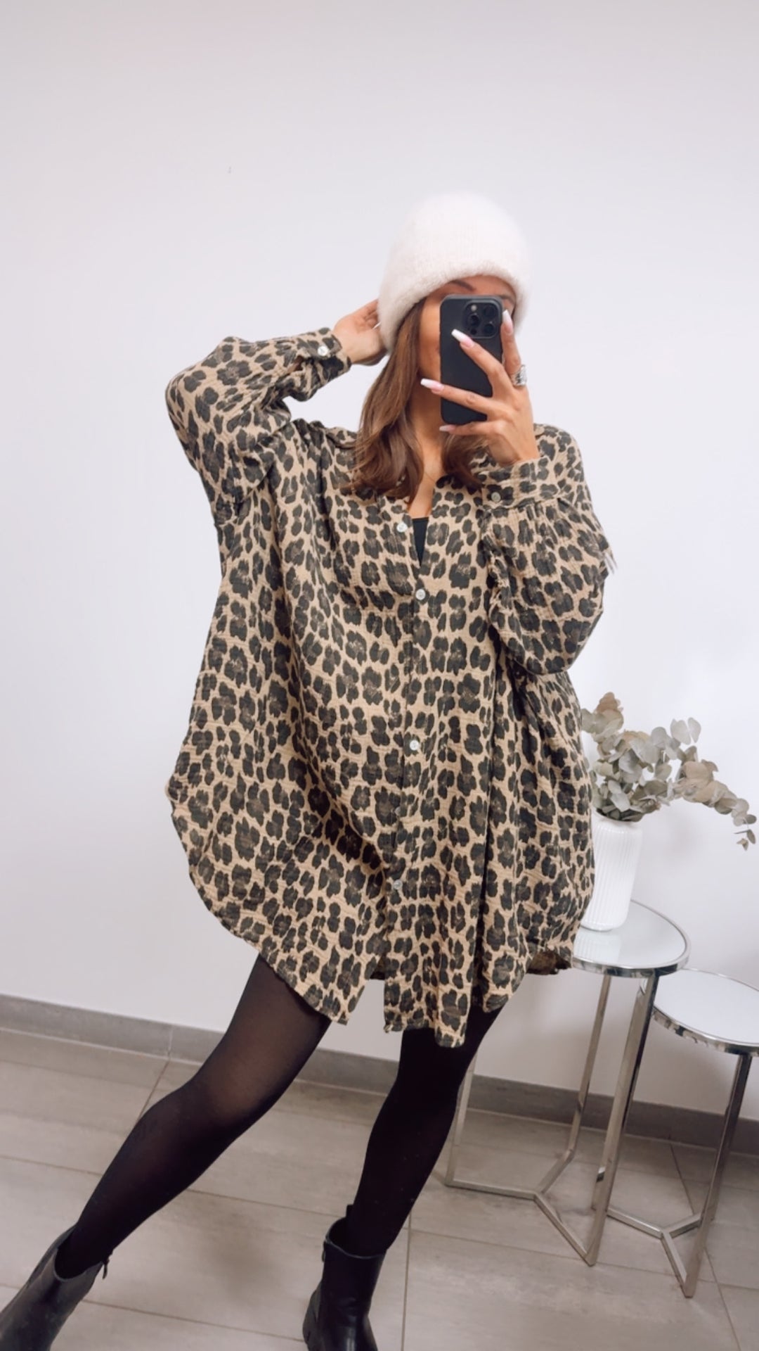 LEO LANGE Oversize Musselin Bluse / camel - schwarz - braun Art. 12853