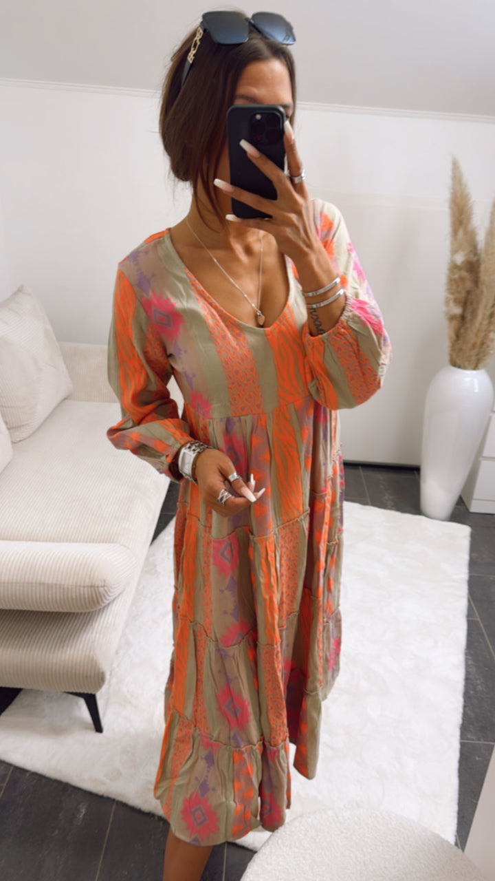 (Midi-) PREMIUM Summer Vibe Kleid / soft matcha - orange - pink Art. 9163