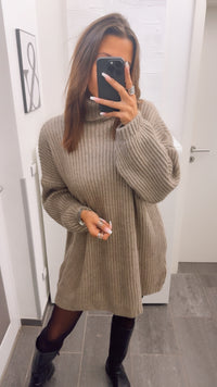 grober Strick Rollkragen Long Pullover / Kleid / taupe Art. 13138