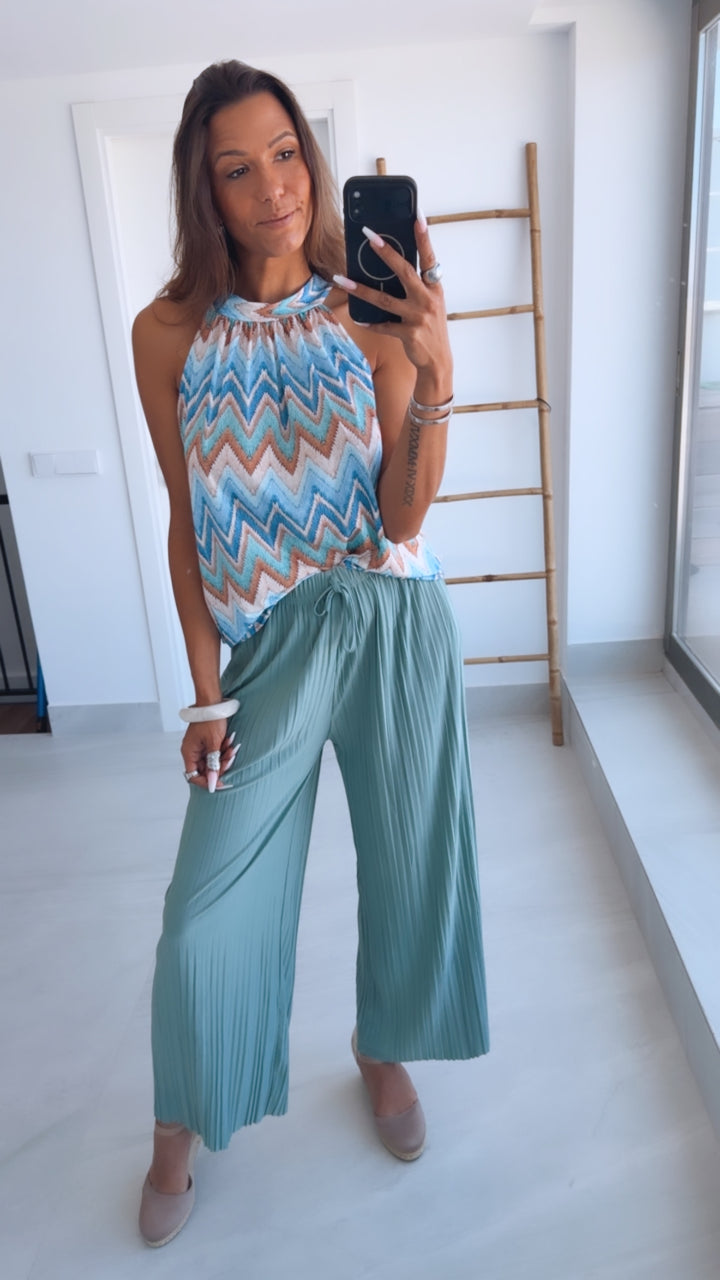 Plissierte Sommer Hose / light petrol Art. 15187