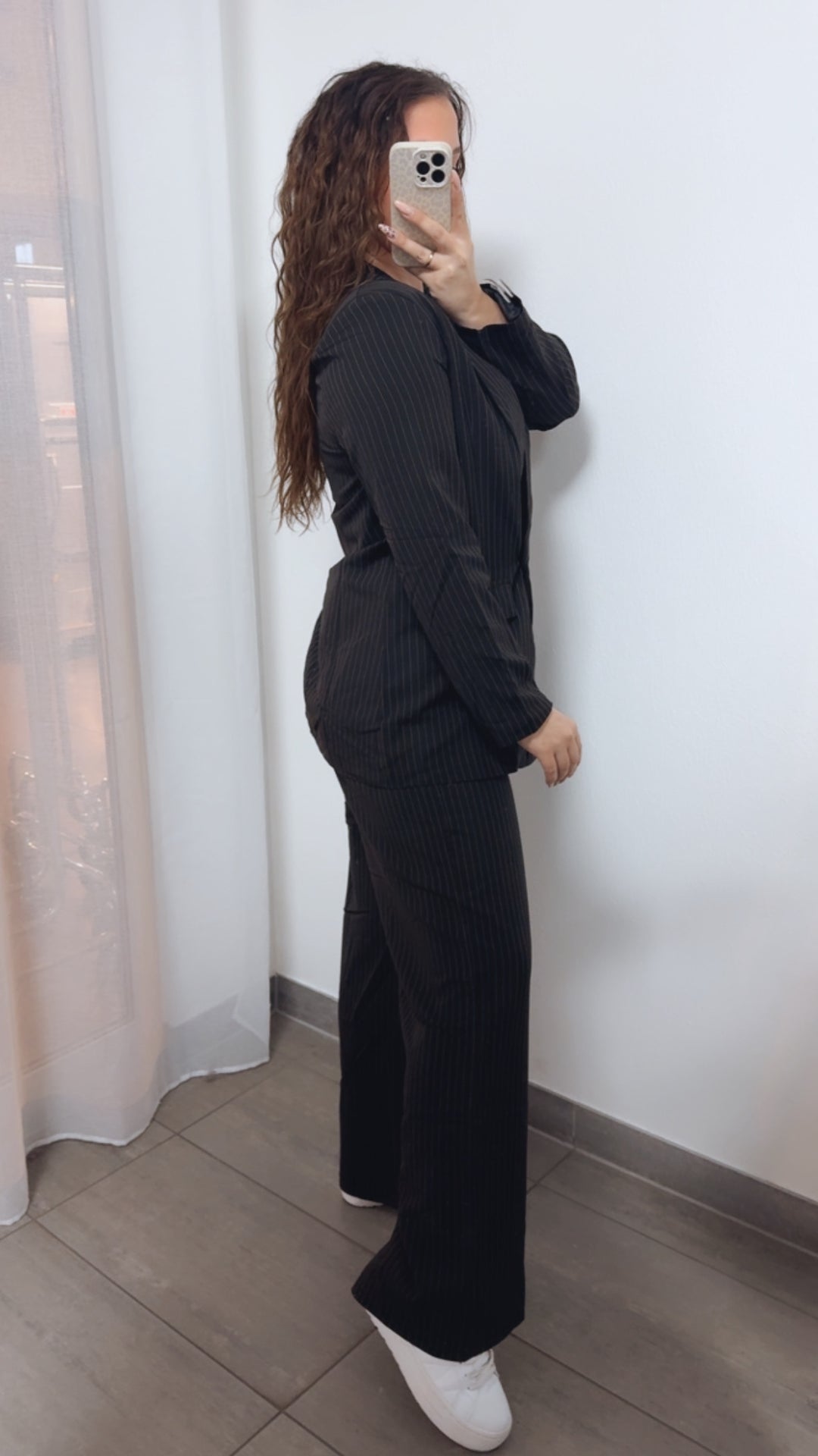 NADELSTREIFEN Set aus Blazer mit Knöpfen und Hose / schwarz - weiss Art. 14107