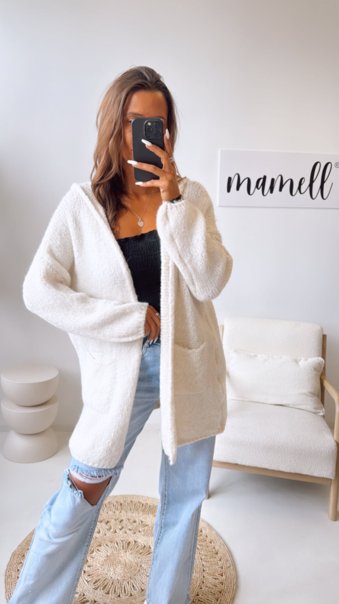 weicher Cardigan mit Kapuze, Taschen / wollweiss Art. 10812