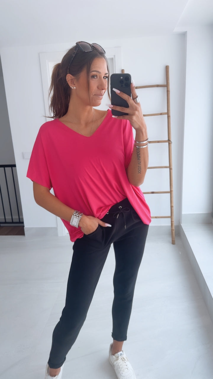 T-shirt Oberteil mit V-Ausschnitt / pink Art. 9794