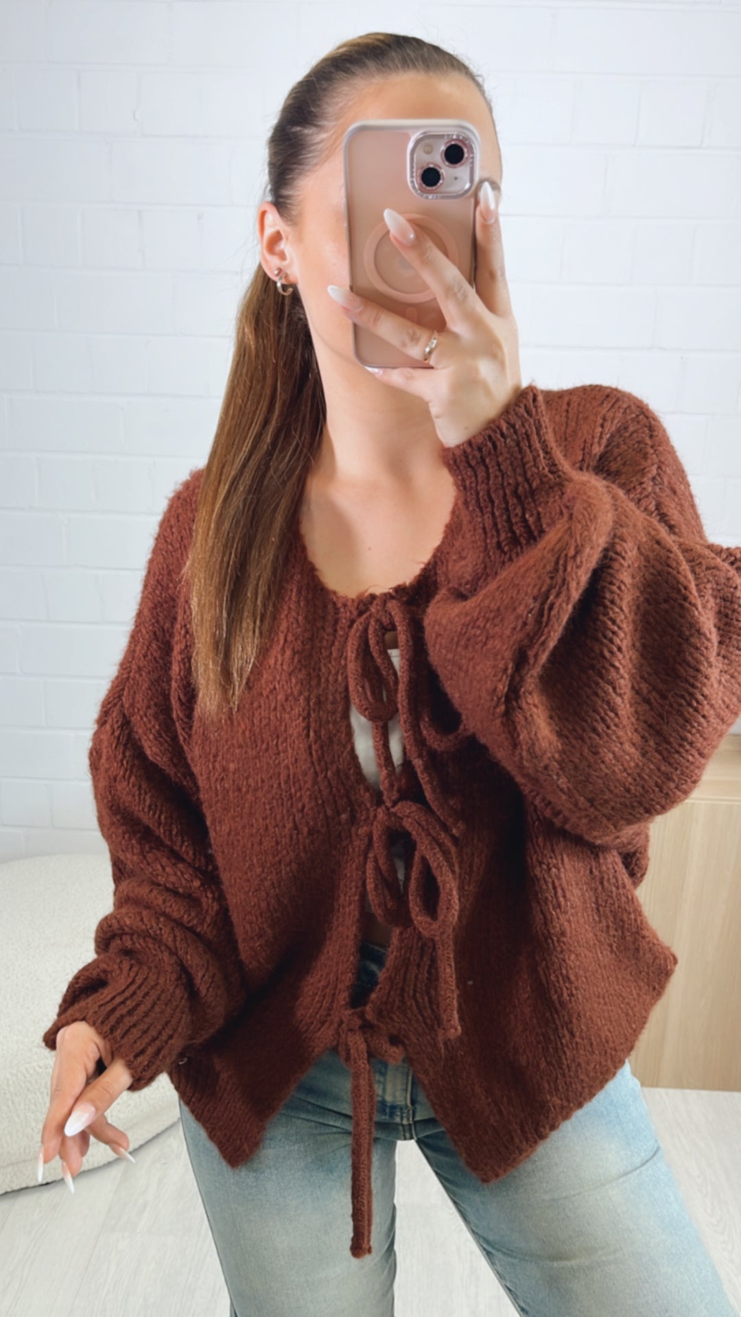 Strick Cardigan zum schnüren / dunkel braun Art. 9430