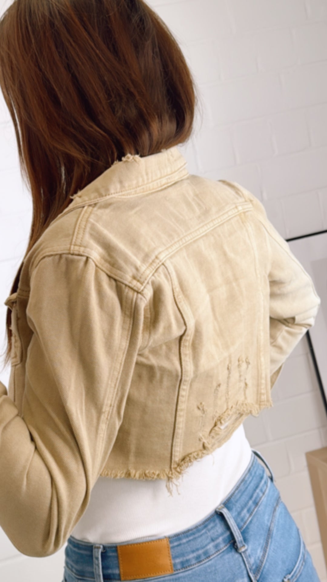 Crop Jeansjacke mit used - Elementen / sand Art. 9522