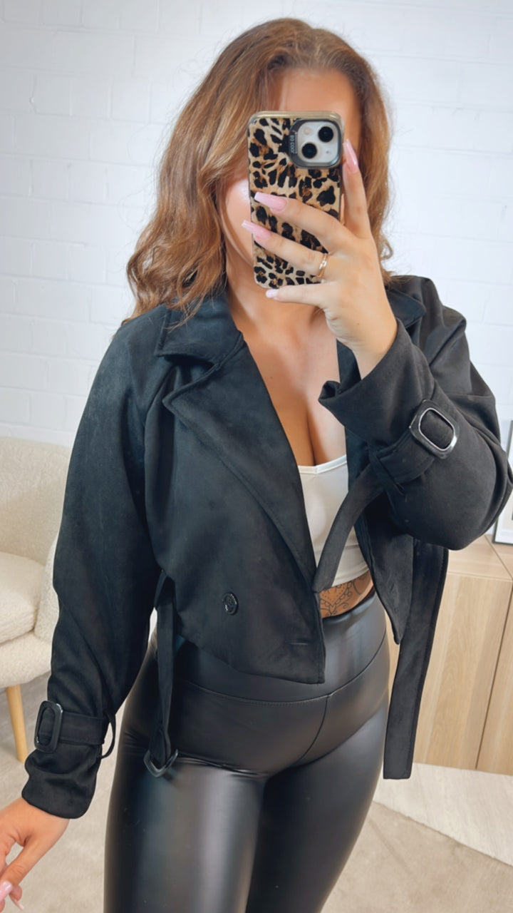 VELOURS kurze Trenchcoat Jacke / schwarz Art. 12601