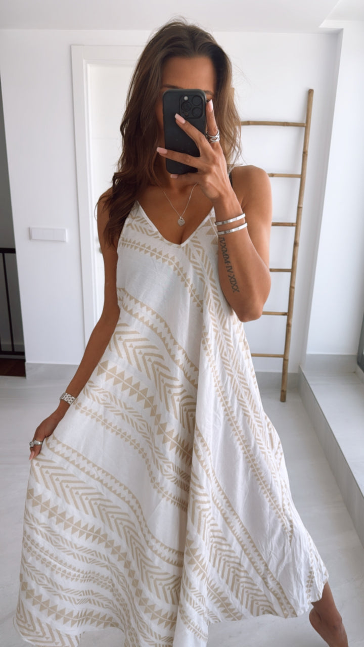 (Maxi-) PREMIUM Summer Vibe Kleid / Hängerchen / weiss - beige Art. 9573
