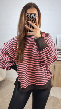 STREIFEN used - Look Sweater / braun - pink Art. 12716