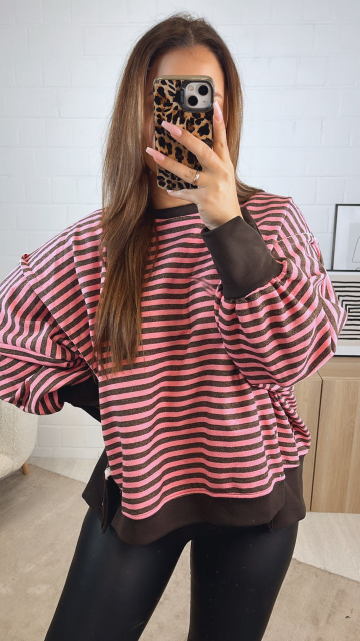 STREIFEN used - Look Sweater / braun - pink Art. 12716
