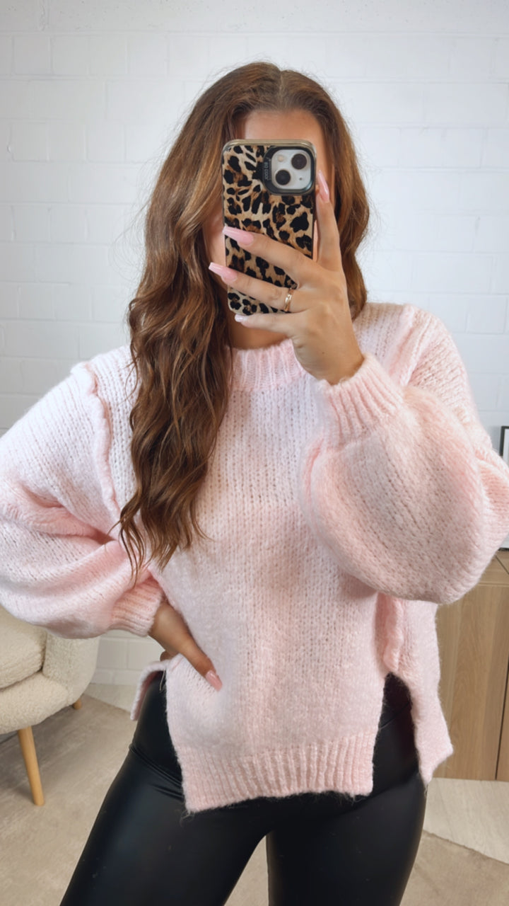 Strick Pullover, zweifacher Schlitz auf Vorderseite / soft rosa Art. 12512