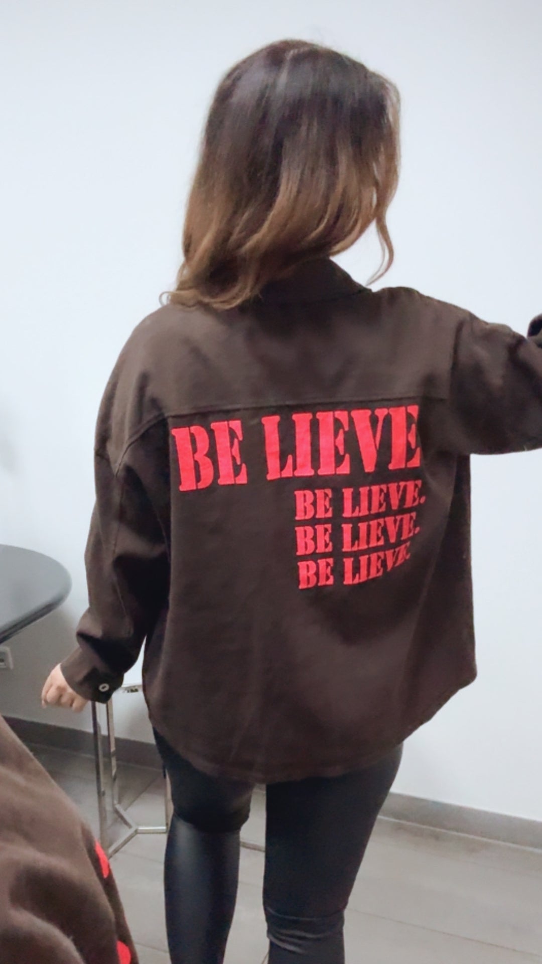 Jeans Hemd Jacke " Be Lieve " / schoko braun - pink Art. 13582