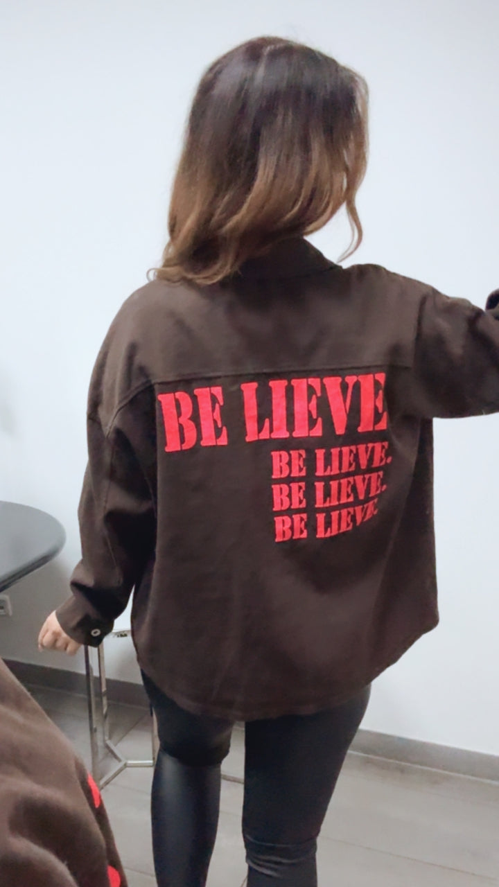 Jeans Hemd Jacke " Be Lieve " / schoko braun - pink Art. 13582