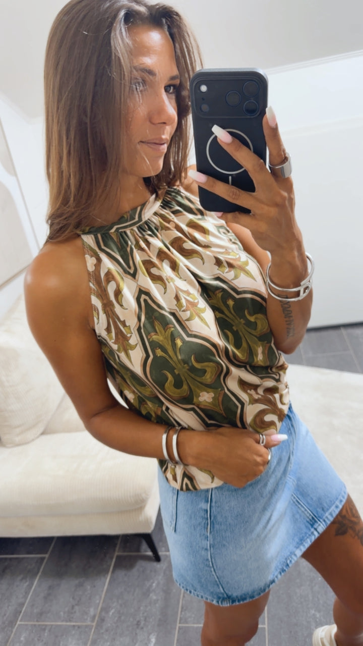 EDLE LILIE ärmelloses Top / khaki - braun - creme Art. 15398