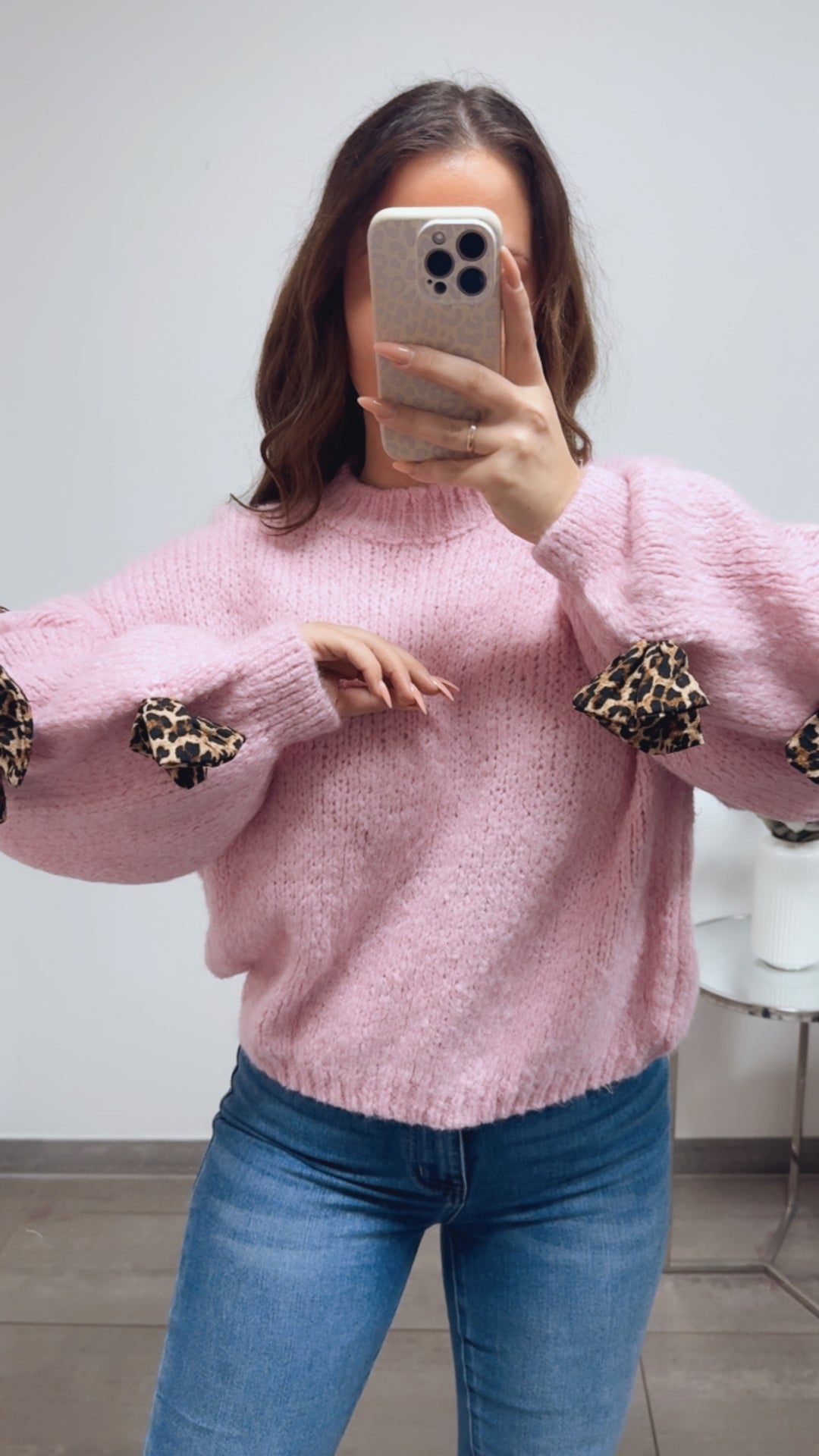 Strick Pullover mit LEO SCHLEIFEN / rosa Art. 13870