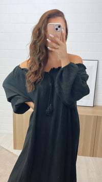 (Maxi-) Vokuhila Musselin Kleid / schwarz Art. 10616