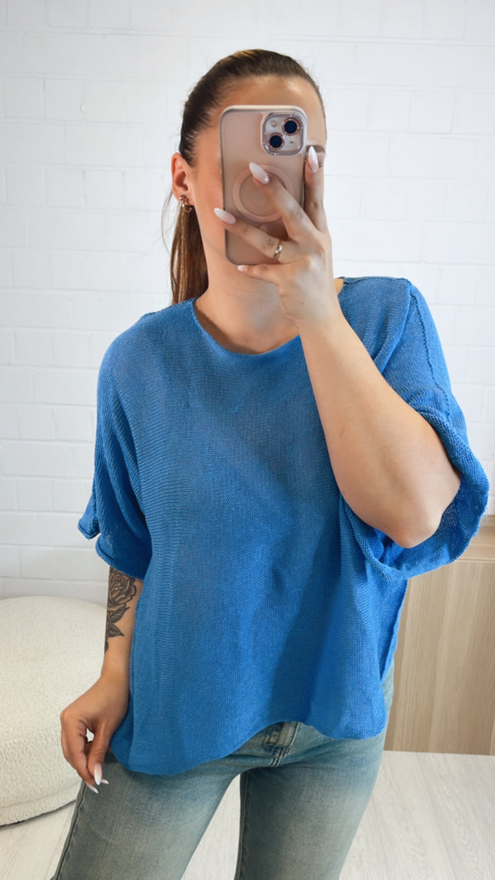 weites Strick T-Shirt Oberteil / royal blau Art. 9754