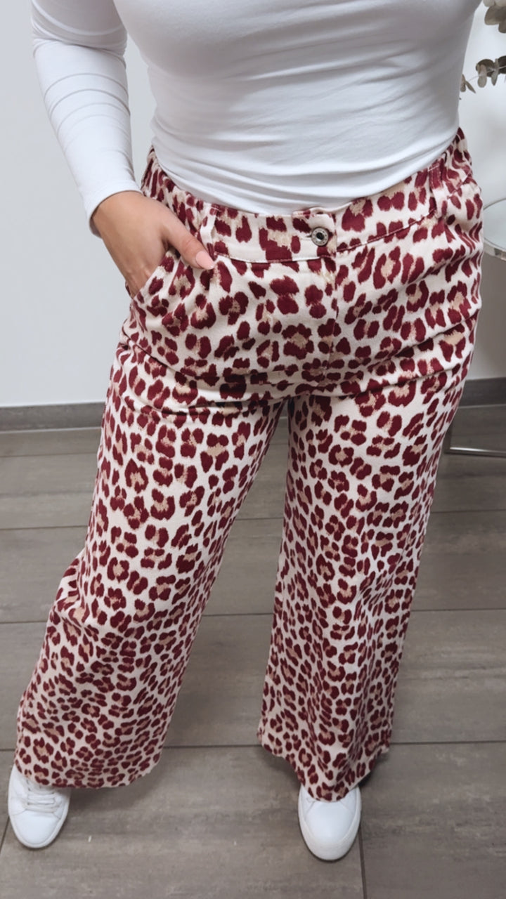 LEO elastische, gradlinige Jeans Hose / creme - bordeaux rot Art. 13164