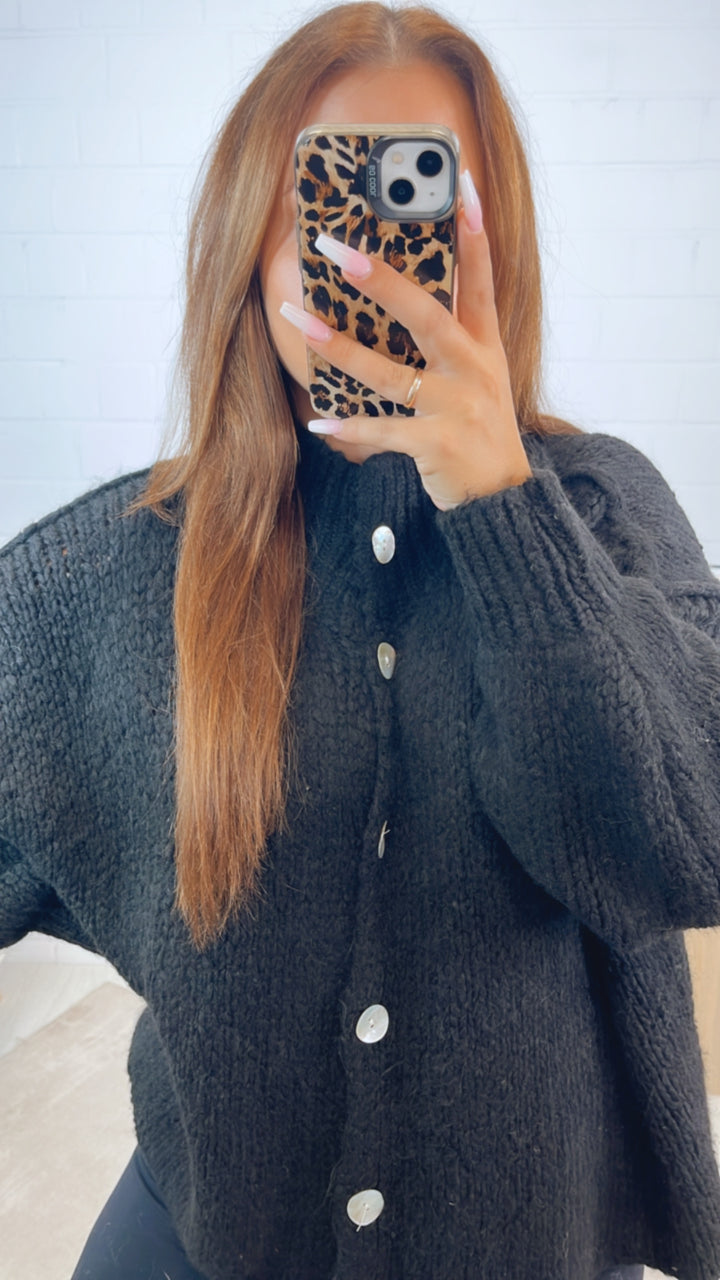 PERLMUTT KNÖPFE Kuschel Cardigan / schwarz Art. 12358