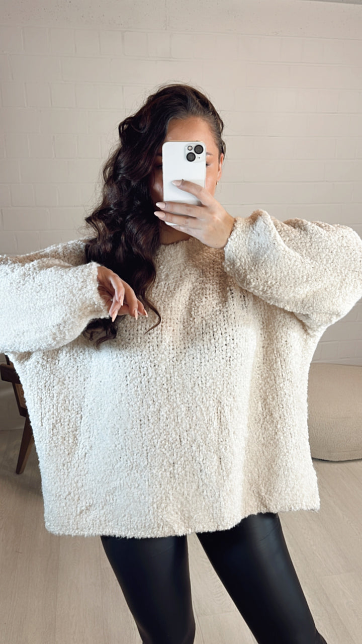 TEDDY Oversize Pullover mit hohem Ausschnitt / wollweiss Art. 8130