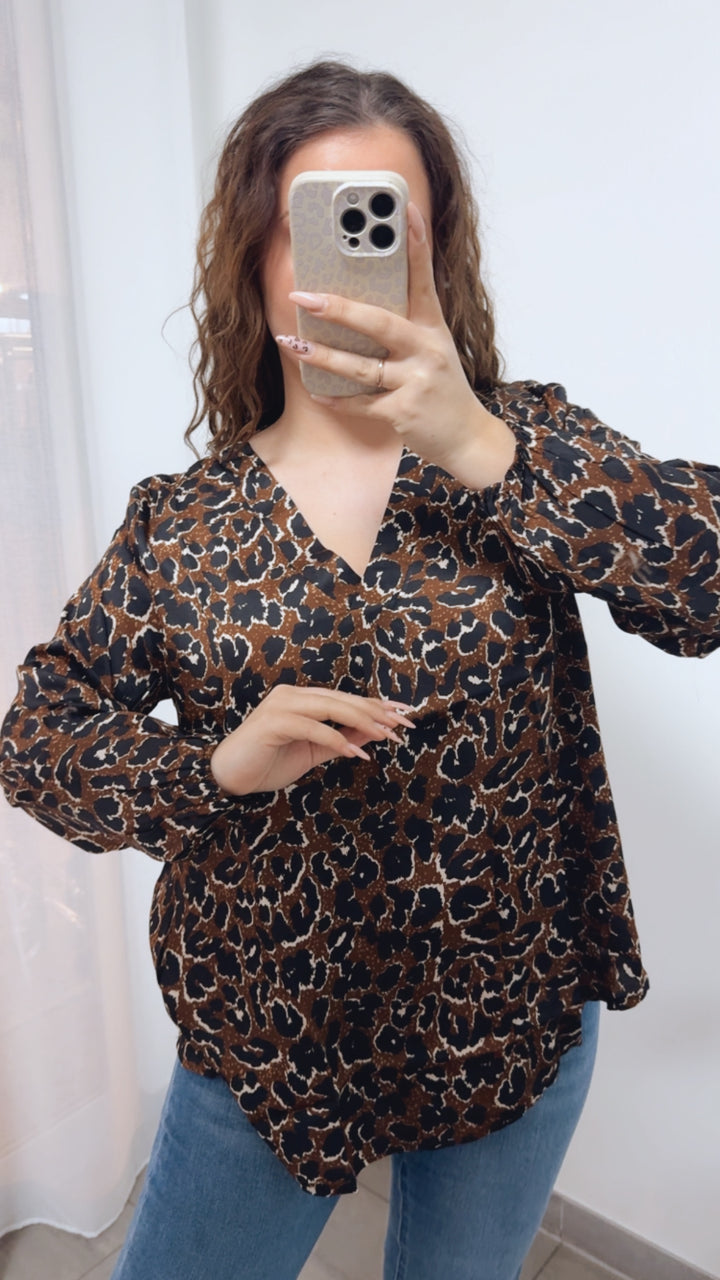 V-AUSSCHNITT leichte LEO Bluse / braun - schwarz - creme Art. 14100