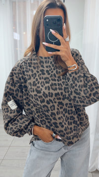 Leo Oversize Sweater mit leichtem Vokuhila Schnitt / taupe - schwarz Art.16280