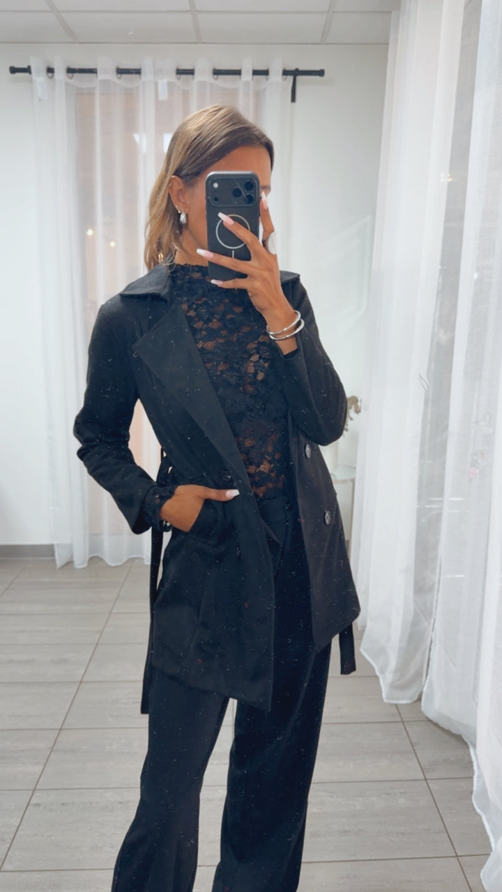 Kurz Mantel Velours / schwarz Art.16246