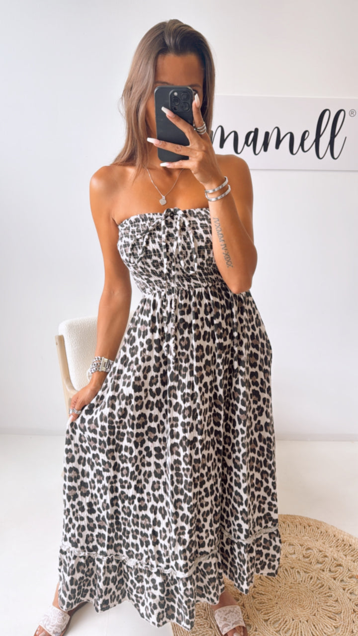 MUSSELIN (Maxi-) Kleid mit Schnüren Neckholder / leo Art. 10331