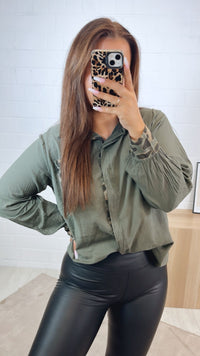 dünne Baumwollbluse, Leo Brusttasche / khaki Art.122328