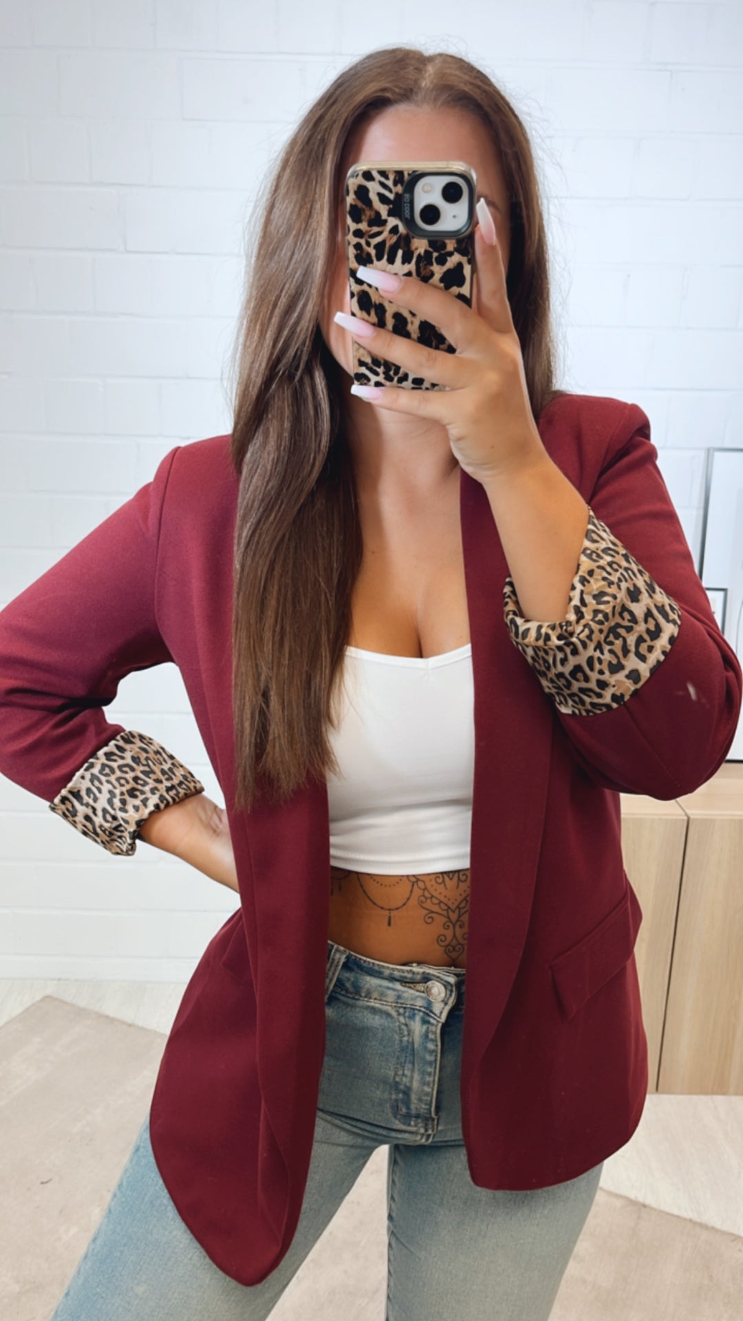 weicher Blazer mit Leo Akzenten / bordeaux rot Art. 11138
