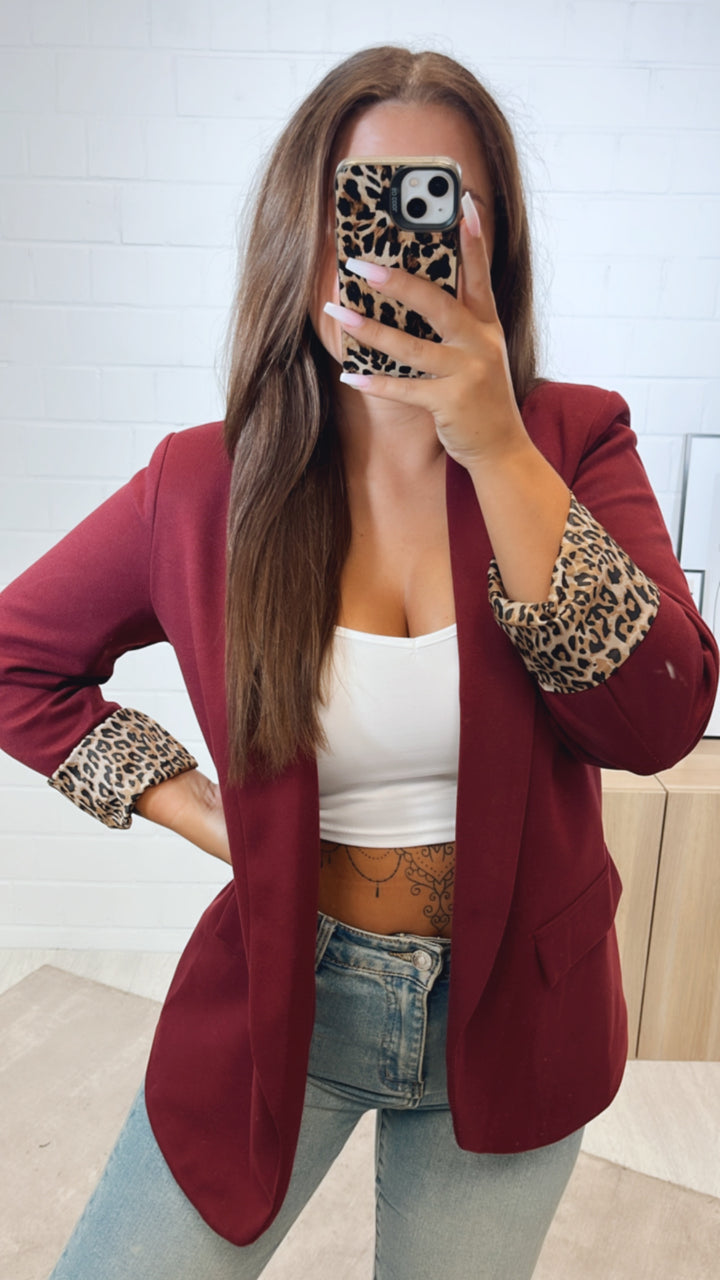 weicher Blazer mit Leo Akzenten / bordeaux rot Art. 11138