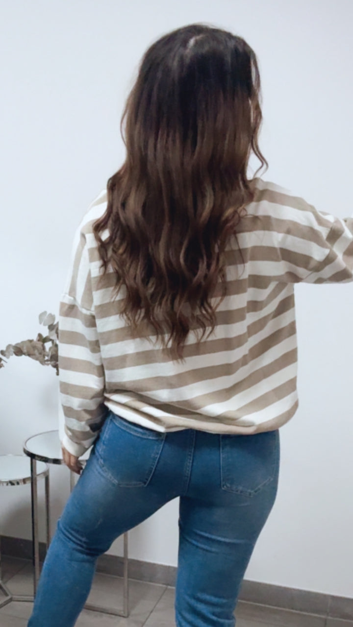 GESTREIFTER Sweater / creme - taupe Art. 13884