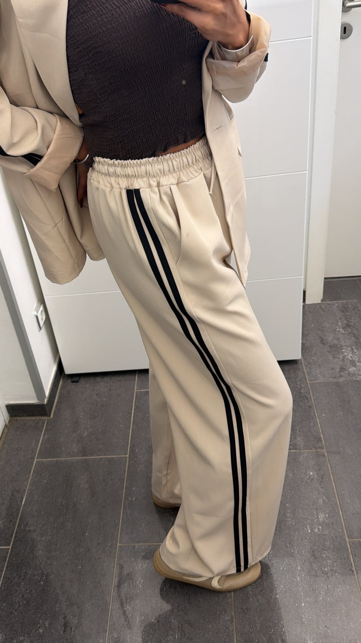 Set aus Blazer und Hose mit Streifen / beige - schwarz Art.16303