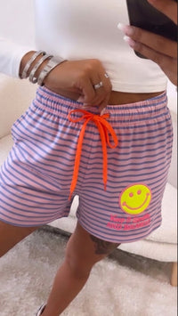 Smiley Streifen Shorts mit neon Akzenten / rosa - flieder Art.15612