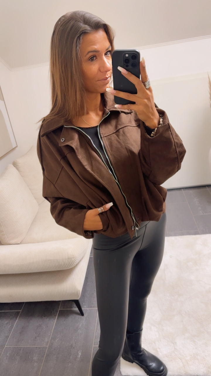 TREND Loose Fit Jacke in Velours Optik, Leo Akzente / schoko braun Art. 12592