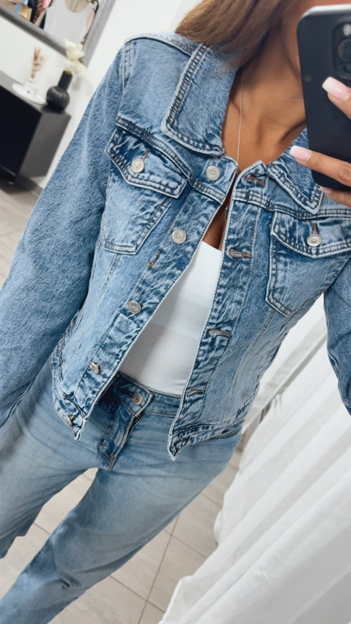 stylisch verwaschene Jeansjacke / M66307 denim blau Art. 14418