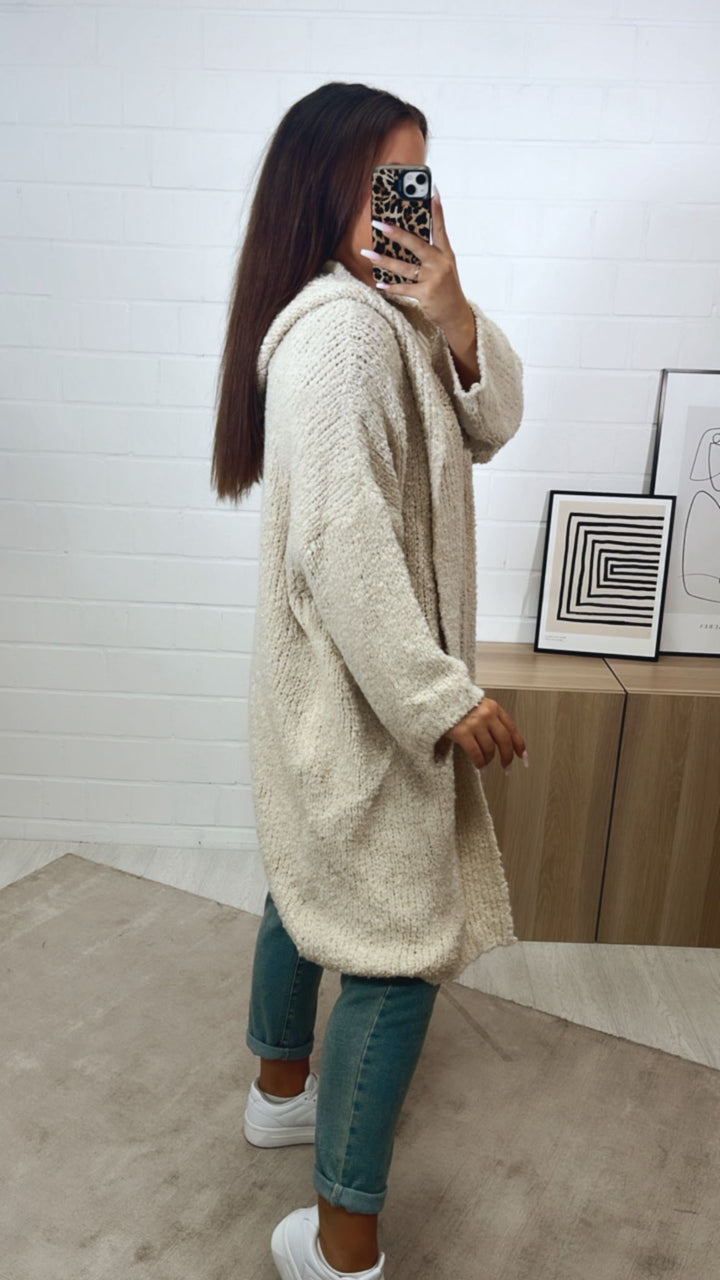 BOUCLE Cardigan mit Kapuze / creme-beige Art.11265