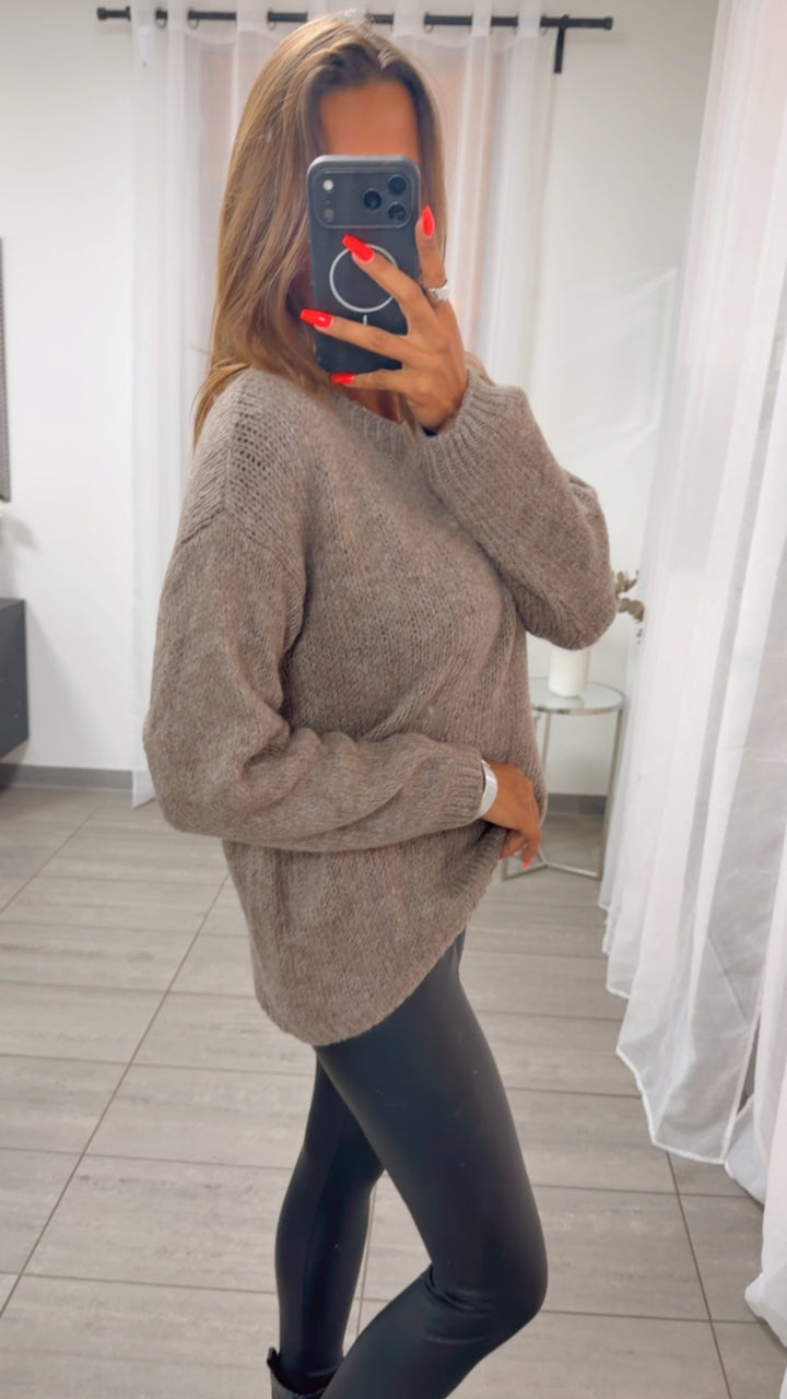Strick Pullover mit Rundhalsausschnitt / dunkel taupe Art. 16154