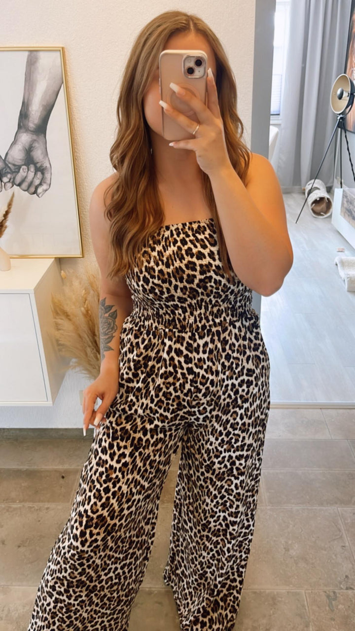 trägerloser, langer LEO Jumpsuit / braun - schwarz Art. 10734