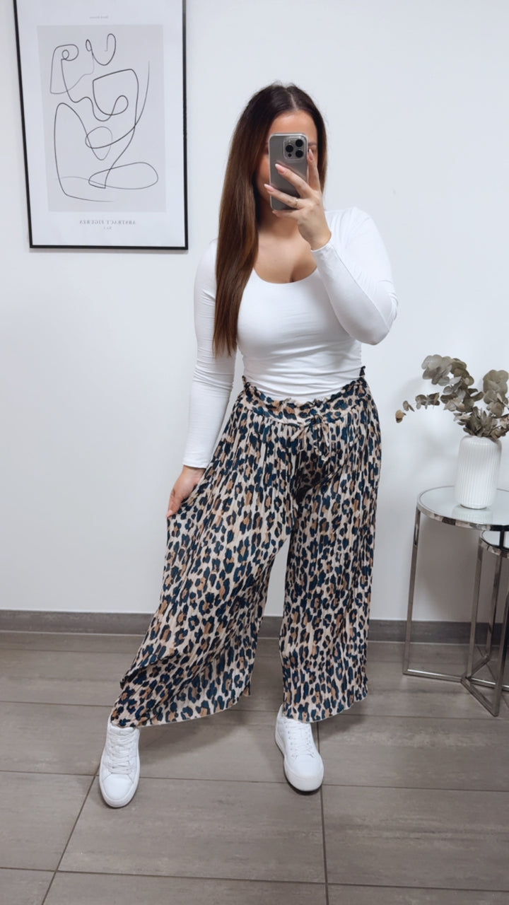 LEO Plissee Hose / blau - creme - camel Art. 13174