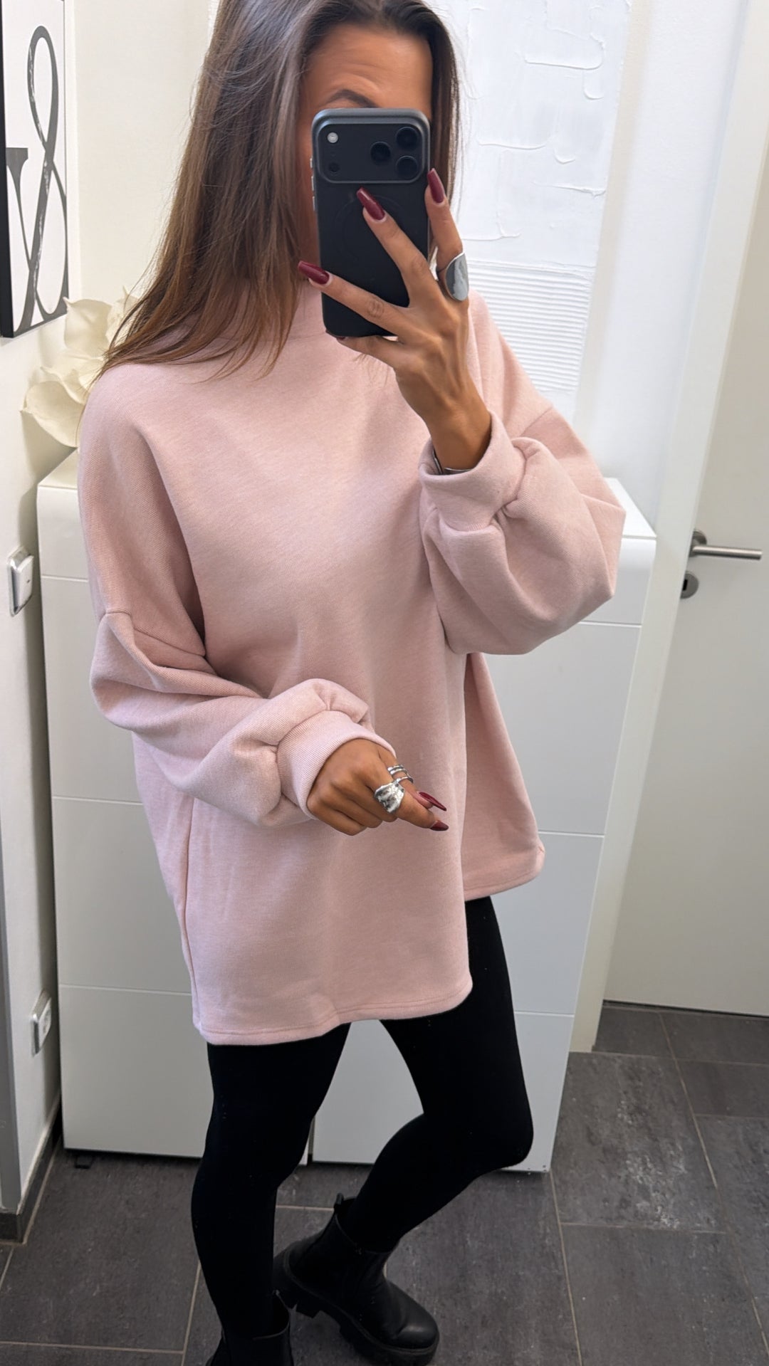 gefütterter oversize Pullover mit Stehkragen / rosa Art. 16528