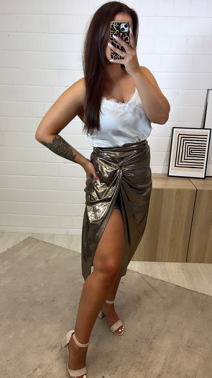 ausgefallener (Midi-) Rock, Wickeloptik / gold Art. 11239