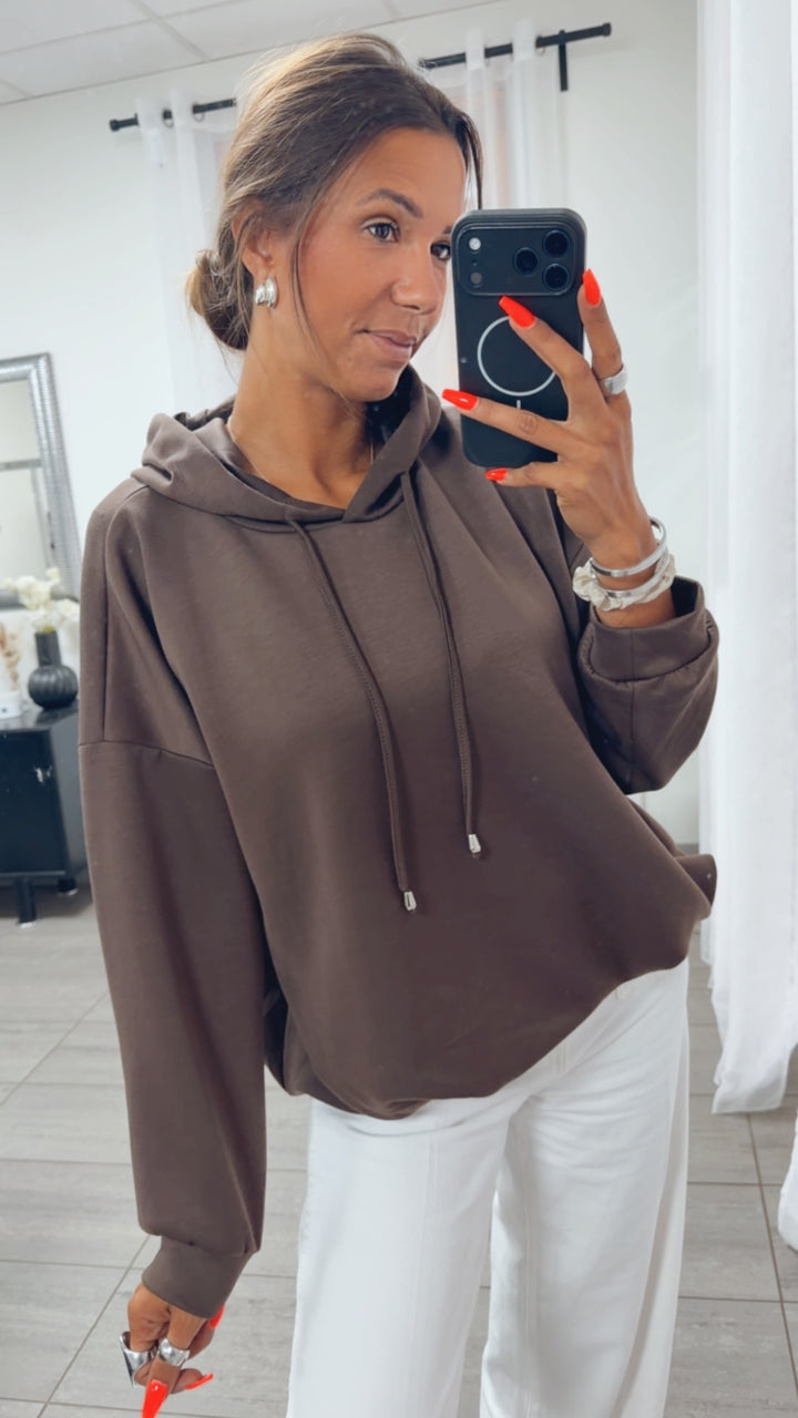 Hoodie mit Ballonsaum / braun Art. 16167