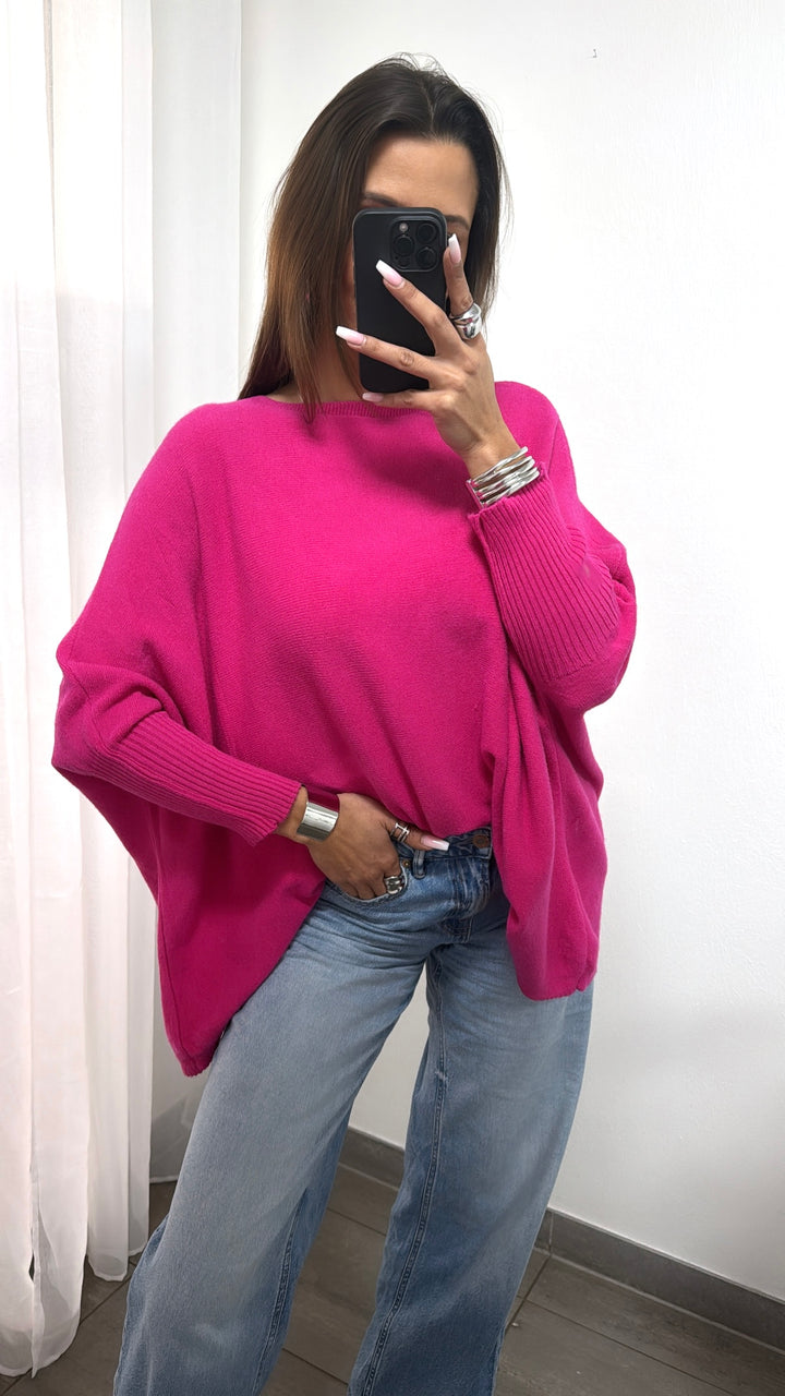 ultra weicher Pullover mit Fledermausärmeln / knalliges pink Art. 14004