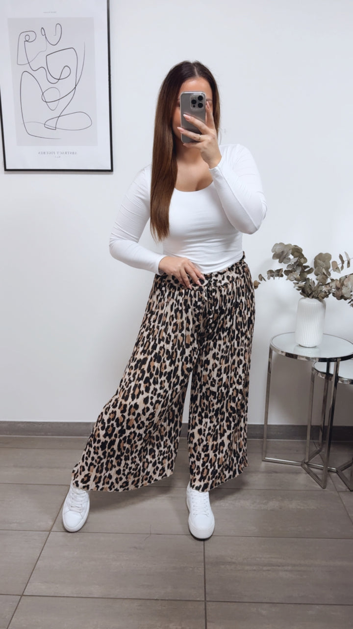 LEO Plissee Hose / schwarz - creme - camel Art. 13169