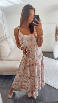 FLORALES Maxi Kleid mit verstellbaren Trägern / creme - weiß - grün- orange Art.14782