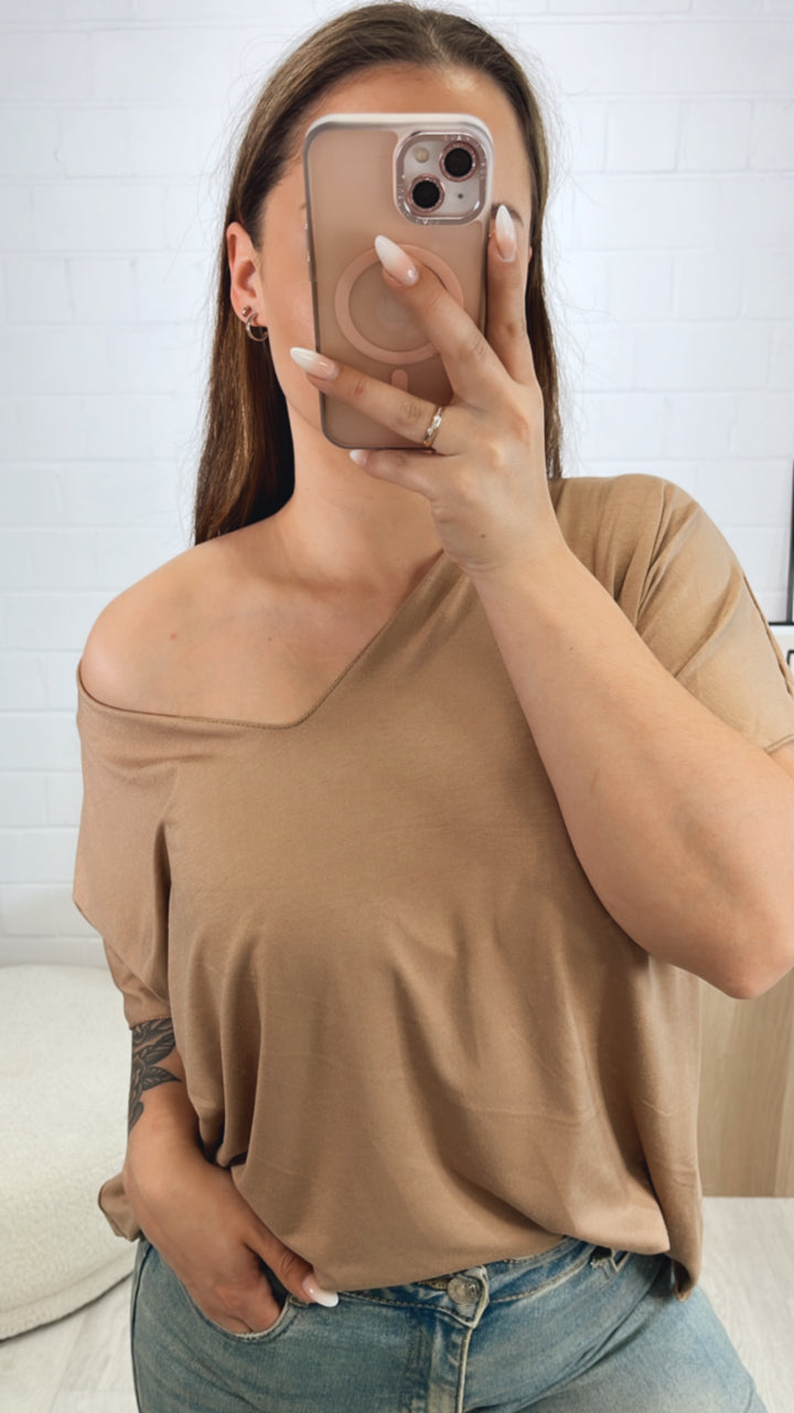 T-shirt Oberteil mit V-Ausschnitt / cappuccino Art. 9796