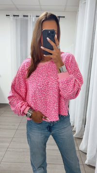 Sweater kleines Leo Muster , used Bund / rosa-pink Art. 14885